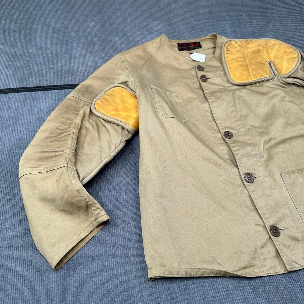 Vintage 10-X Shooting Jacket Tan Cotton Twill Leather Recoil Pad Mens 44 L